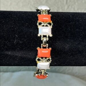 Vintage Marboux Gold Plated Coral & Faux Pearl Link Bracelet